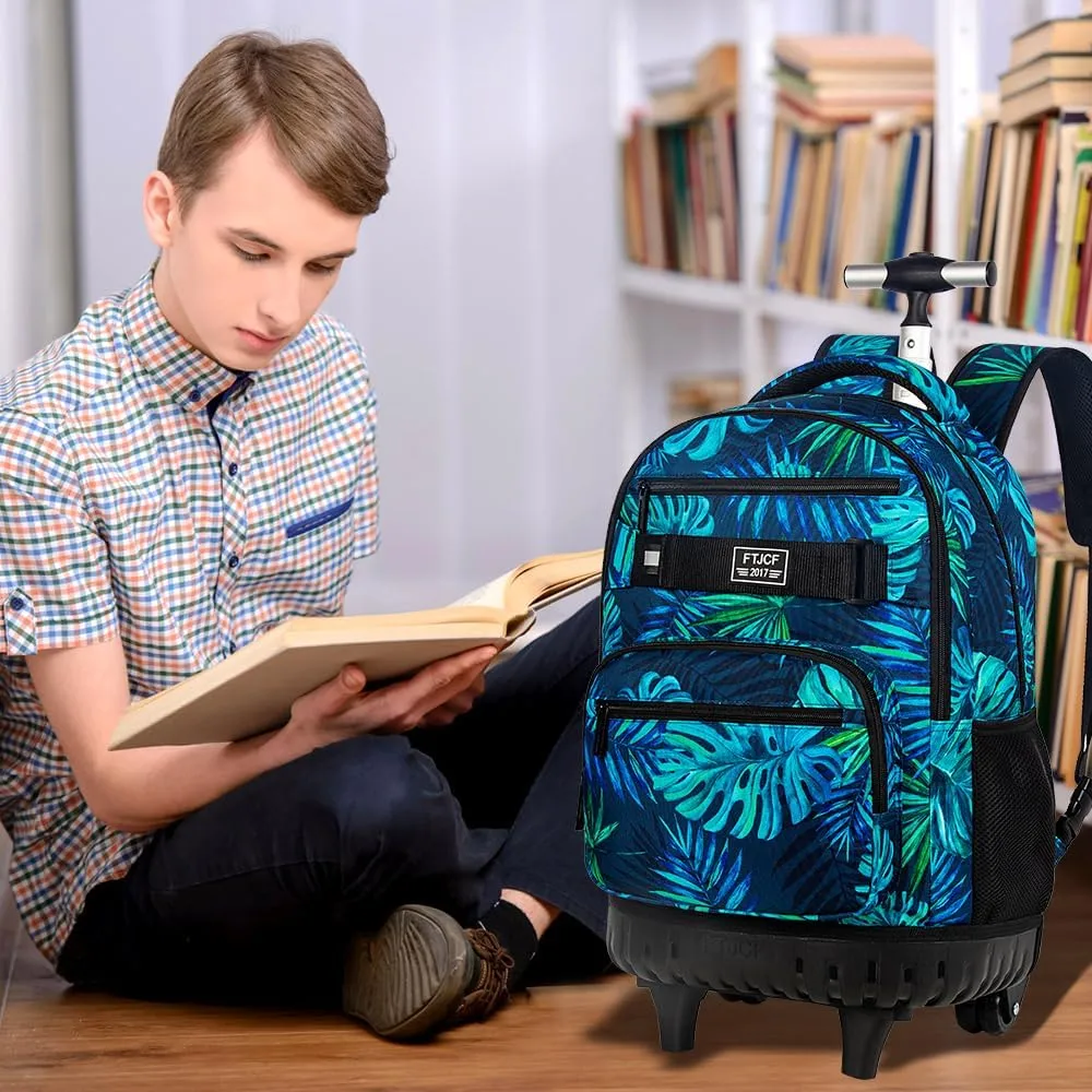 3Pcs Rolling Backpack for Men, 19 Inche Adult Bag with Roller Wheels, Wheeled Bookbag Set for Boys - Green