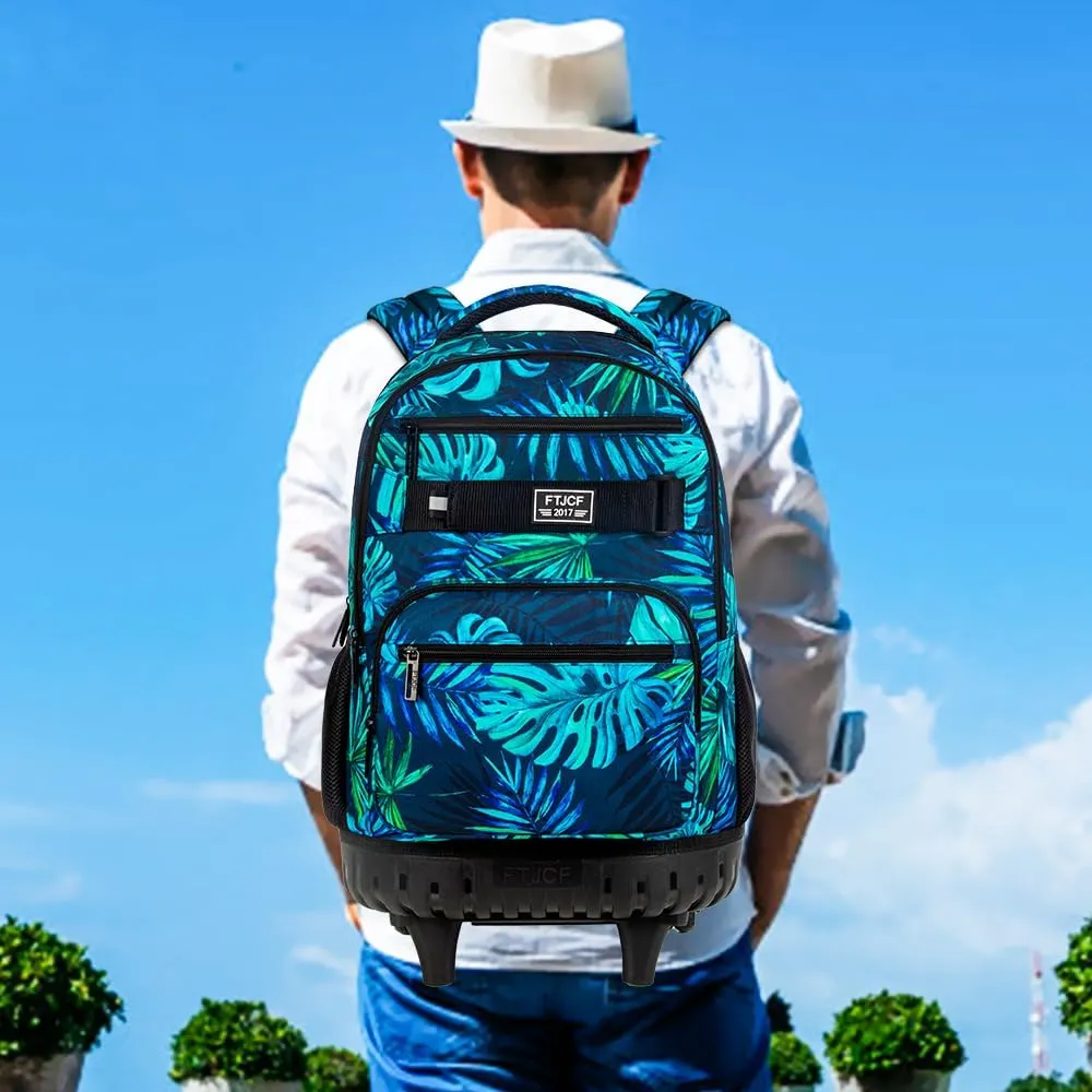 3Pcs Rolling Backpack for Men, 19 Inche Adult Bag with Roller Wheels, Wheeled Bookbag Set for Boys - Green