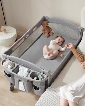 4 in 1 Baby Bassinet Bedside Sleeper, 4 Functions Crib, Playard, Portable Changing Table, Bassinet for Newborn Baby, Bedsaide Bed w/Wheels&Brakes
