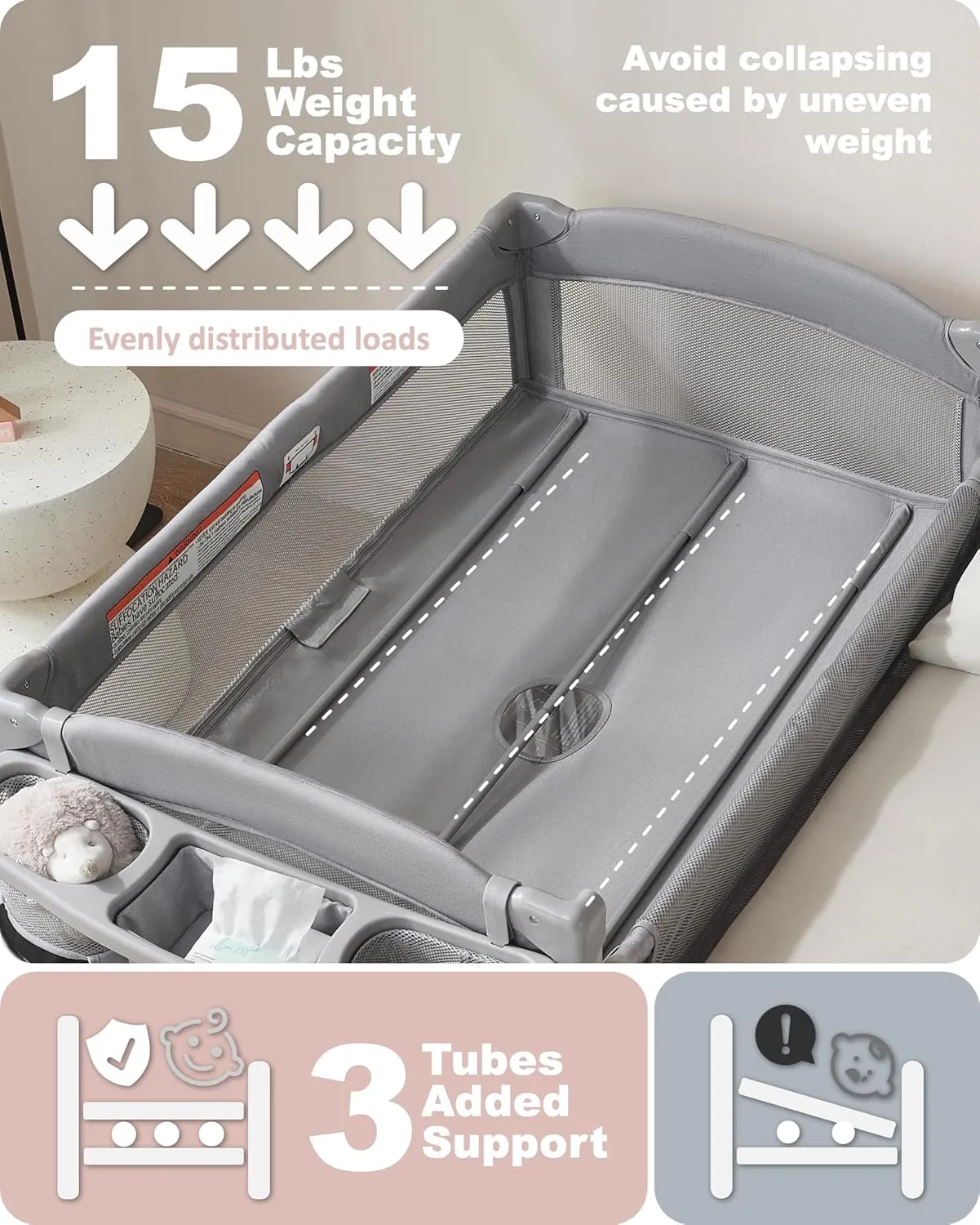 4 in 1 Baby Bassinet Bedside Sleeper, 4 Functions Crib, Playard, Portable Changing Table, Bassinet for Newborn Baby, Bedsaide Bed w/Wheels&Brakes