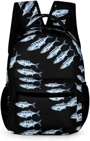 4 Mackerel Fish Casual Backpack Travel Laptop Cute Basic Shoulder Bag for Work Women & Men