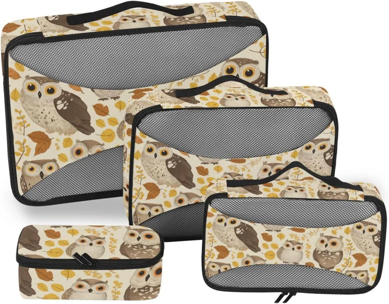 4 Pcs set suitcase organizer bags Mesh Travel Essentials Safari Personalized Owls Autumn lightweight compression packing cubes