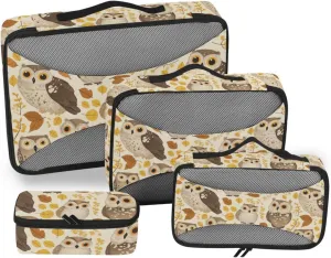 4 Pcs set suitcase organizer bags Mesh Travel Essentials Safari Personalized Owls Autumn lightweight compression packing cubes