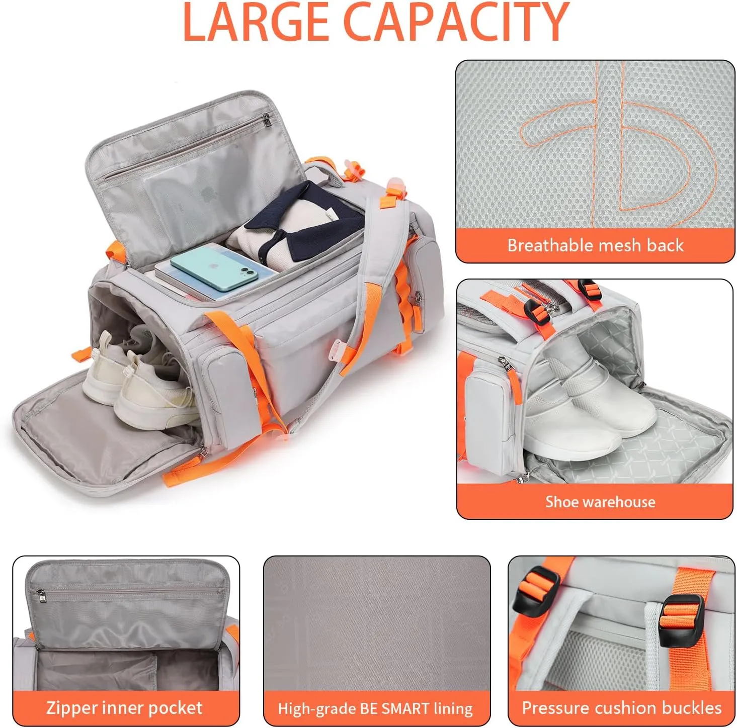 50L Extra Large Gym Backpack for Men, Big Gym Bag with Shoes Compartment, Waterproof Heavy Duty Duffel Bags, Men's Workout Backpacks for Outdoor Sport,Hiking,Camping,Travel