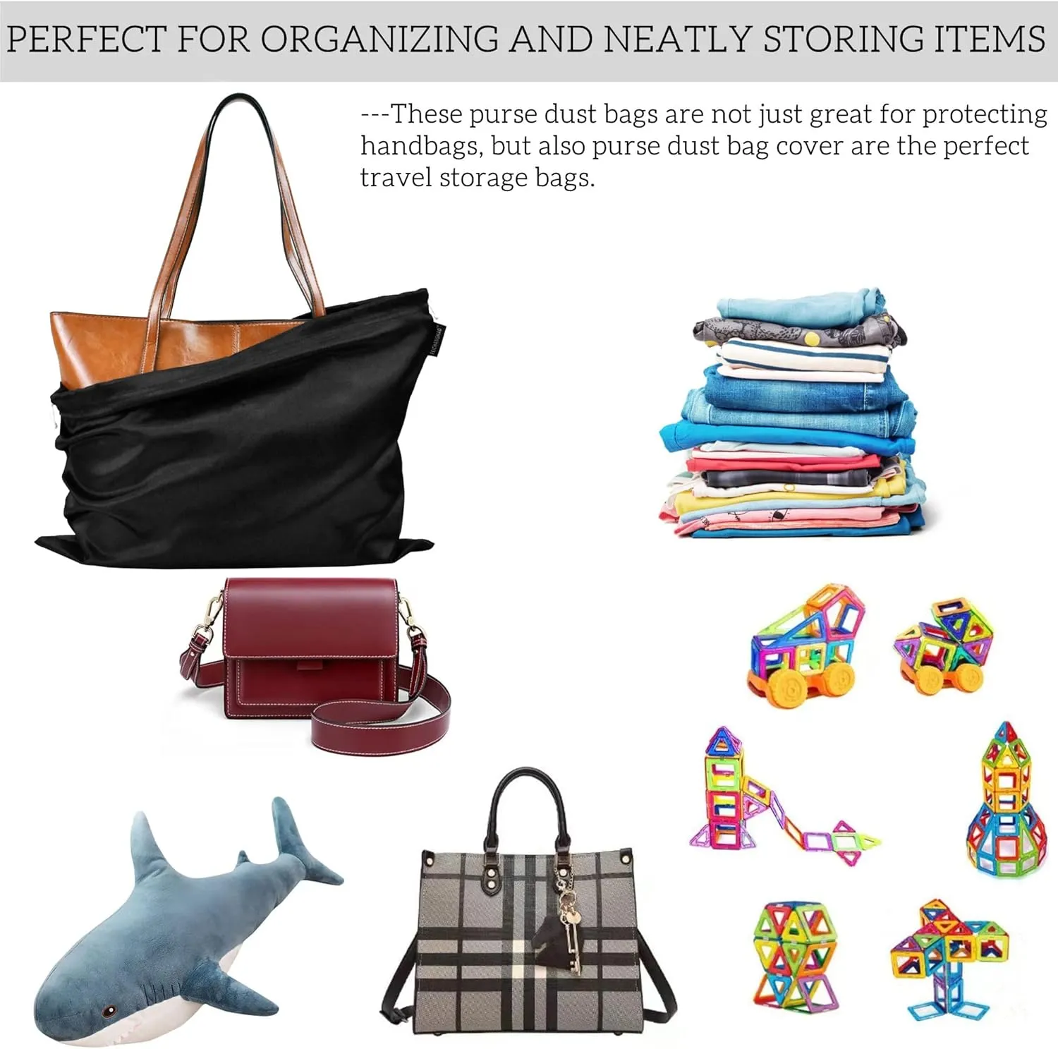 7 Pack Dust Bags for Handbags Storage Silk Cloth Bag With Drawstring Large Storage Pouch for Handbag Purse Shoes Boots