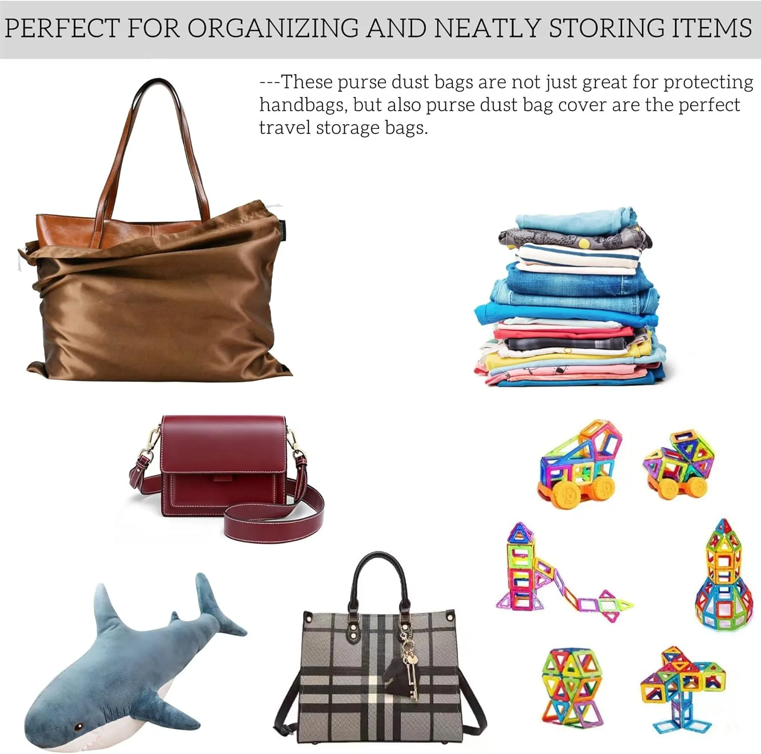 7 Pack Dust Bags for Handbags Storage Silk Cloth Bag With Drawstring Large Storage Pouch for Handbag Purse Shoes Boots