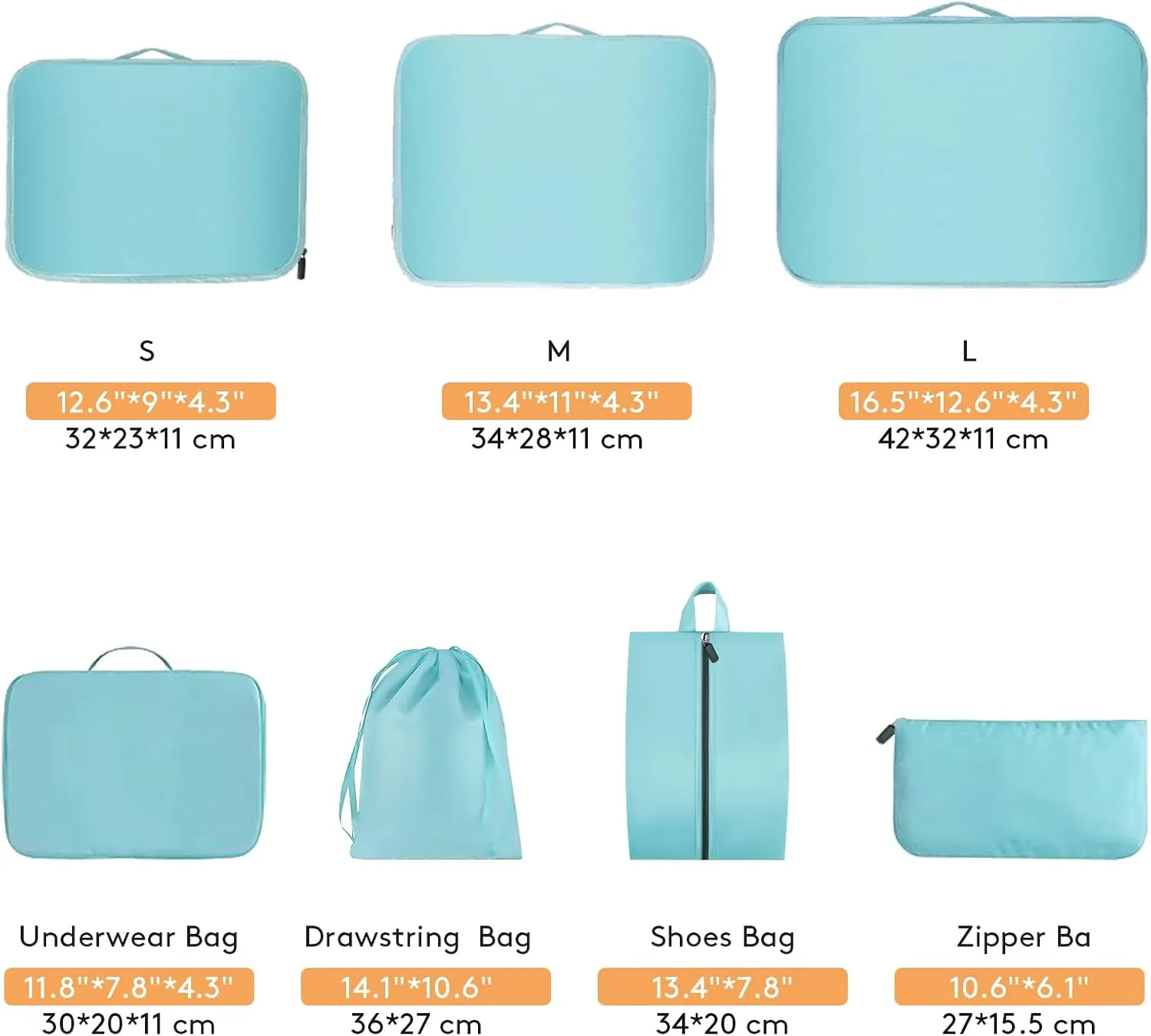7 Set Packing Cubes Luggage Packing Organizers for Travel Accessories Luggage Carry On Suitcase-Blue