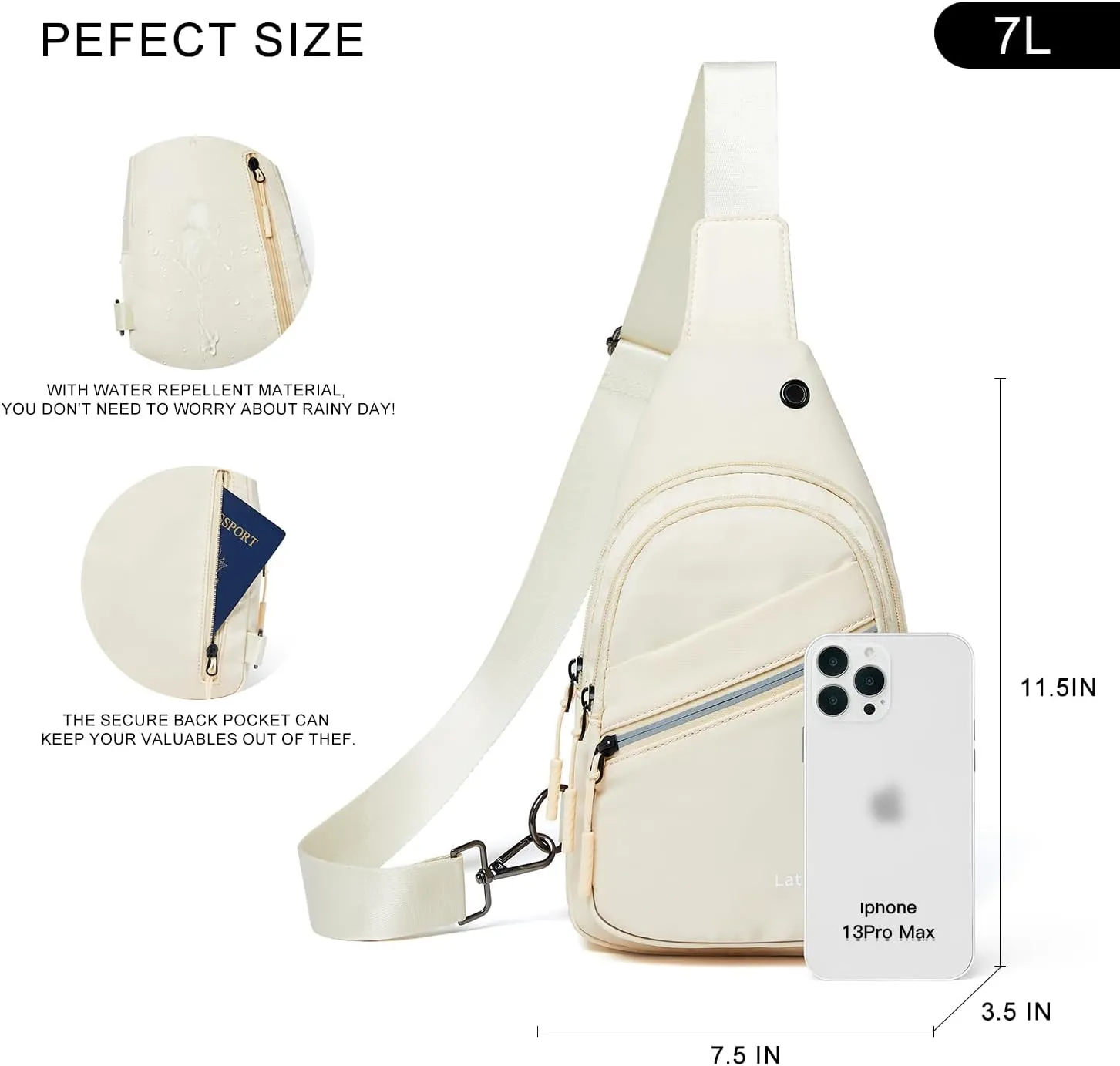 7L Sling Bag For Women Men Backpack Fanny Pack Crossbody Chest Travel Shoulder Belt Bags Purse Handbag PU Leather