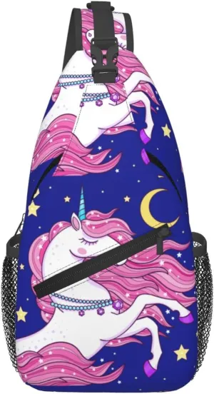 A Beautiful Unicorns With A Pink Mane Chest Sling Bag Crossbody Shoulder Backpack Bag Gym Cycling Daypack Travel Hiking Cross Bag