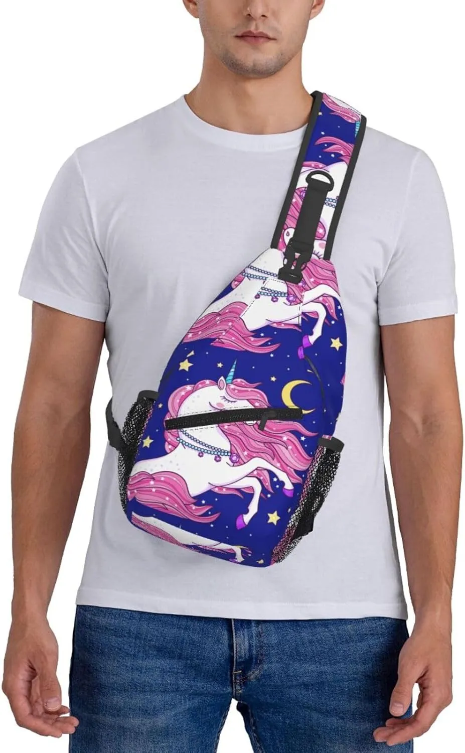 A Beautiful Unicorns With A Pink Mane Chest Sling Bag Crossbody Shoulder Backpack Bag Gym Cycling Daypack Travel Hiking Cross Bag