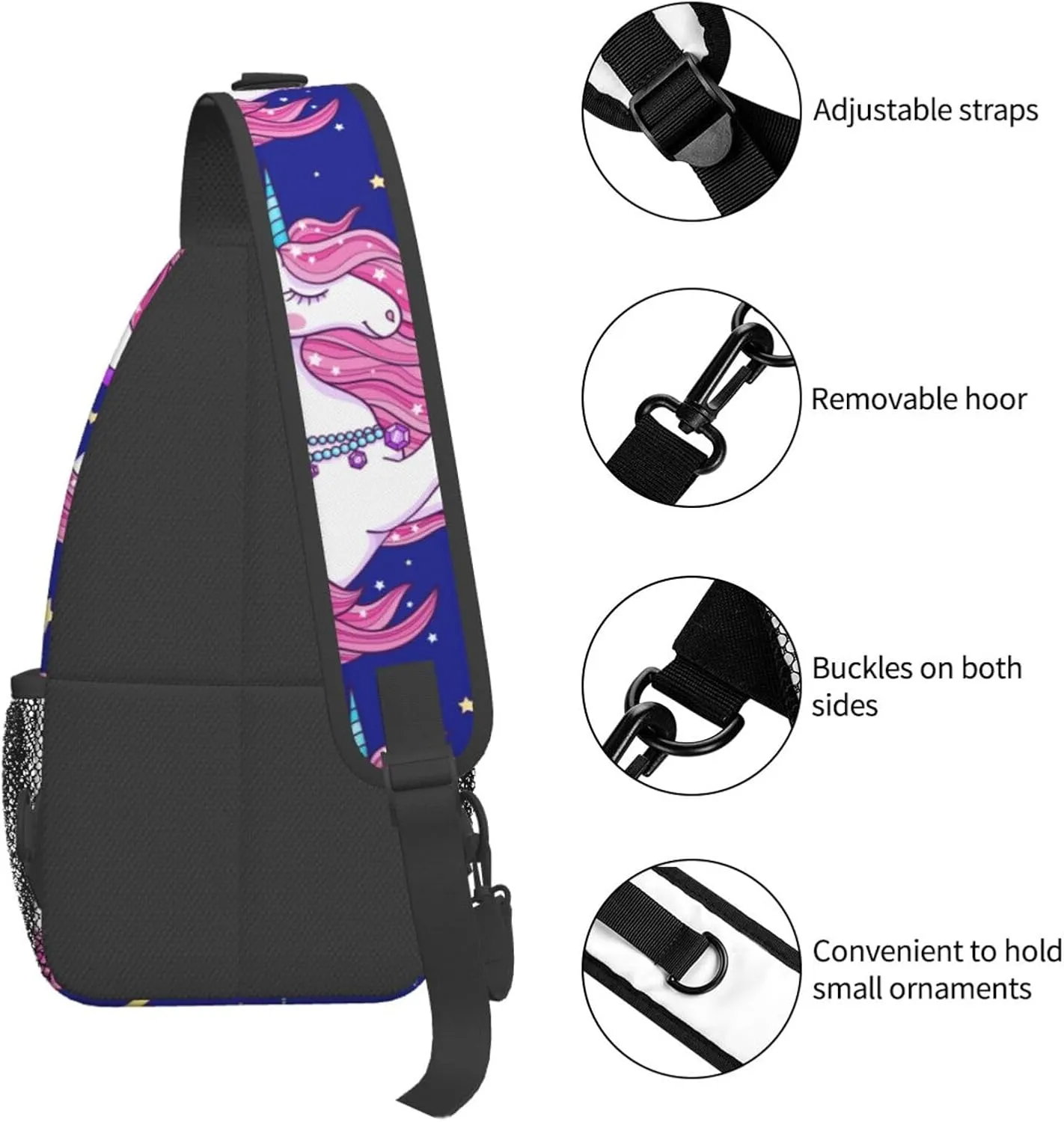 A Beautiful Unicorns With A Pink Mane Chest Sling Bag Crossbody Shoulder Backpack Bag Gym Cycling Daypack Travel Hiking Cross Bag