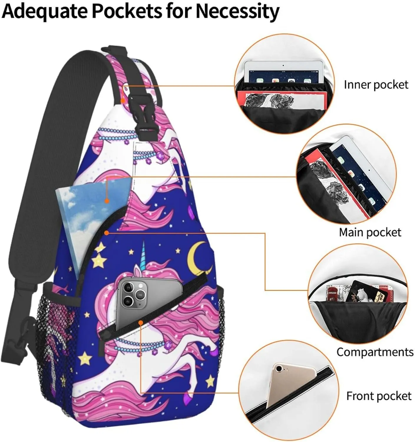 A Beautiful Unicorns With A Pink Mane Chest Sling Bag Crossbody Shoulder Backpack Bag Gym Cycling Daypack Travel Hiking Cross Bag