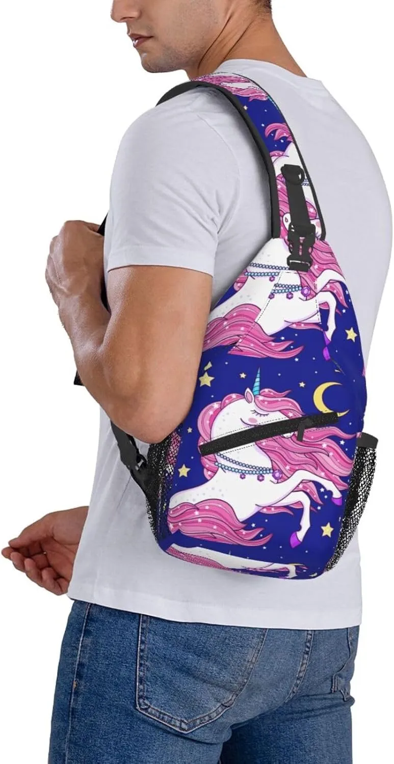 A Beautiful Unicorns With A Pink Mane Chest Sling Bag Crossbody Shoulder Backpack Bag Gym Cycling Daypack Travel Hiking Cross Bag