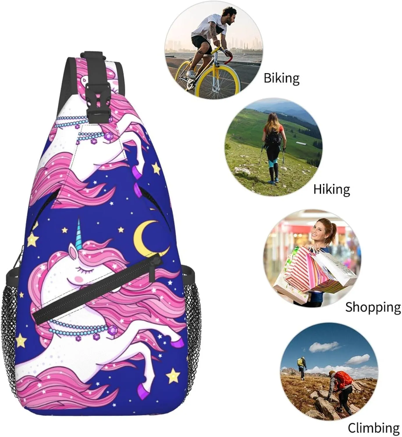 A Beautiful Unicorns With A Pink Mane Chest Sling Bag Crossbody Shoulder Backpack Bag Gym Cycling Daypack Travel Hiking Cross Bag