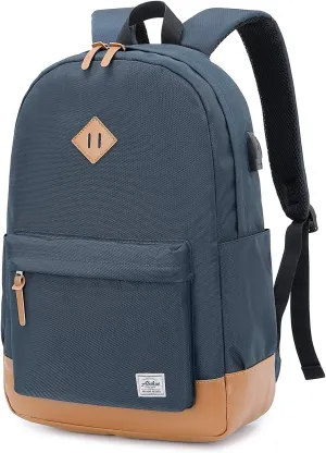 abshoo Classical Basic Womens Travel Backpack For College Men Water Resistant Laptop School Bookbag (USB Navy)