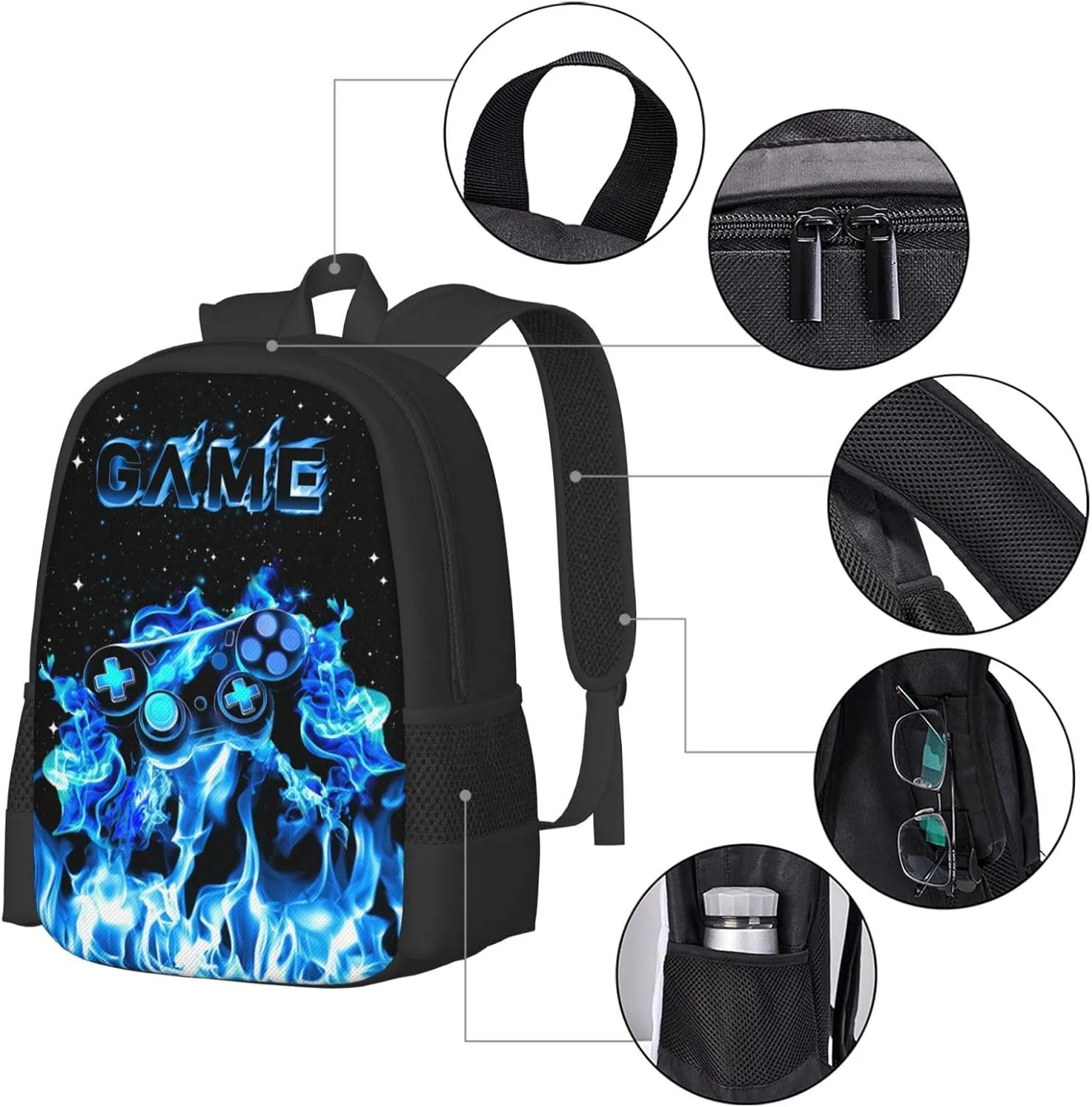 Abstract Gamepad Backpack School Boys Backpack Ages 8-10 Video Games Gaming Water Resistant Bags Bookbag Travel Hiking Camping Daypack For Adults Teens Boys Girls