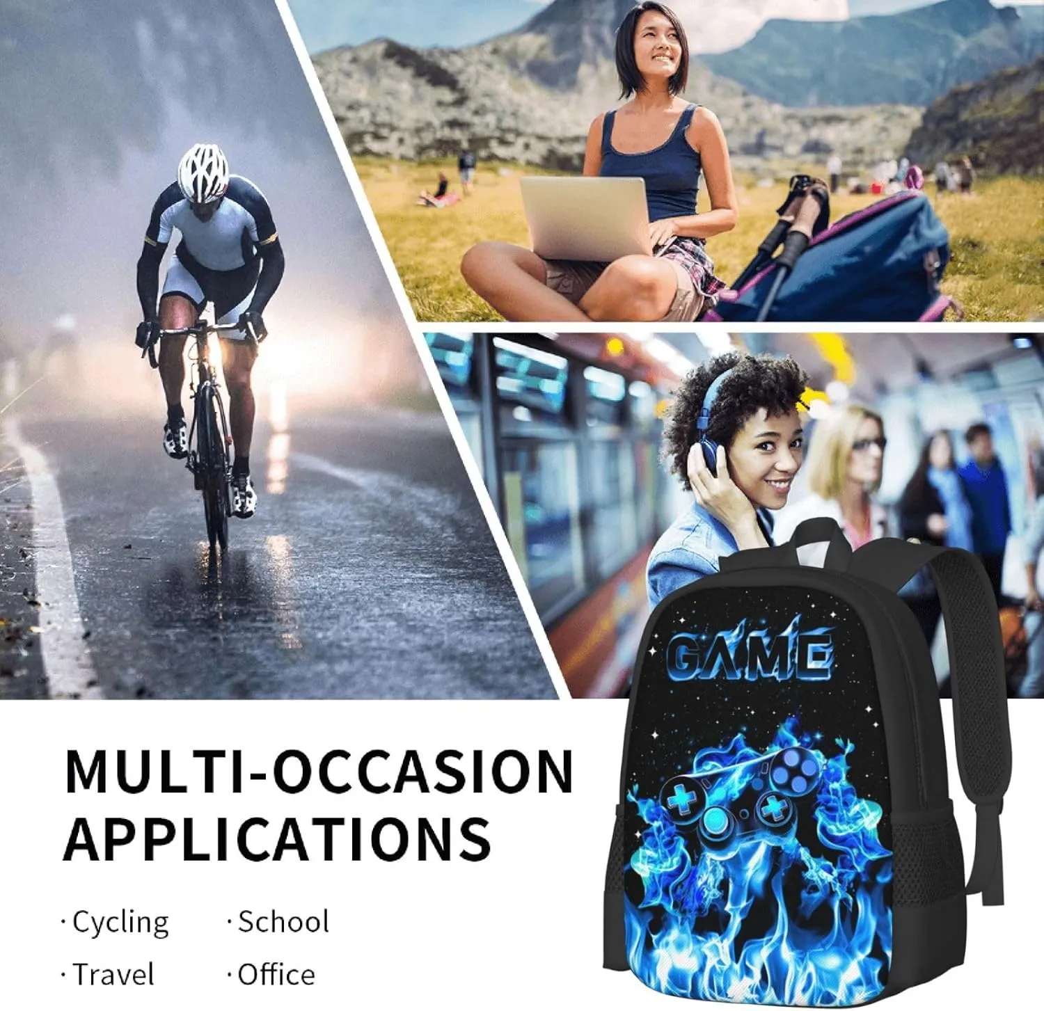 Abstract Gamepad Backpack School Boys Backpack Ages 8-10 Video Games Gaming Water Resistant Bags Bookbag Travel Hiking Camping Daypack For Adults Teens Boys Girls