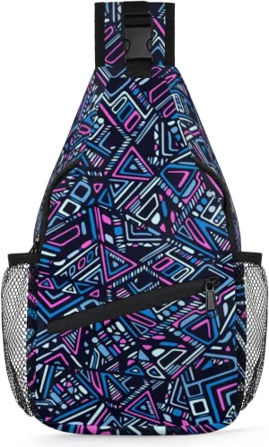 Abstract Geometrical Seamless Colorful Texture Sling Bag for Women Men Crossbody Sling Backpack Shoulder Bag Chest Bag Daypack for Travel Hiking Outdoor