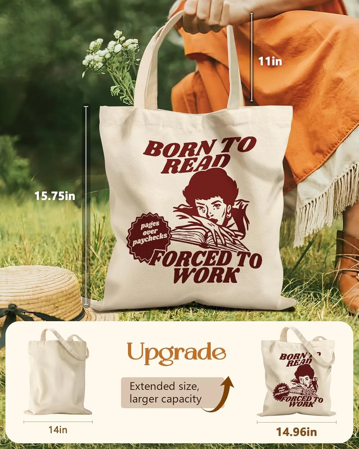 Aesthetic Tote Bag for Girls - with Magnetic Buckle and Zipper Inner Pocket for Women Lady Canvas Cotton Tote Bag