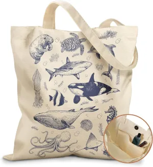 Aesthetic Tote Bag for Girls - with Magnetic Buckle and Zipper Inner Pocket for Women Lady Canvas Cotton Tote Bag