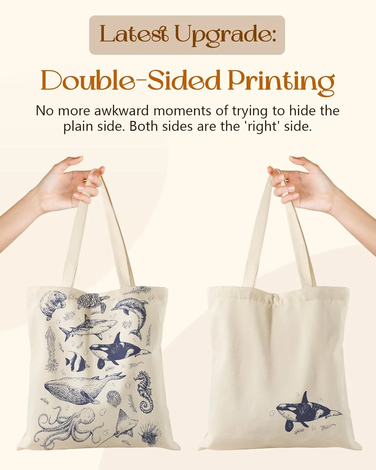 Aesthetic Tote Bag for Girls - with Magnetic Buckle and Zipper Inner Pocket for Women Lady Canvas Cotton Tote Bag