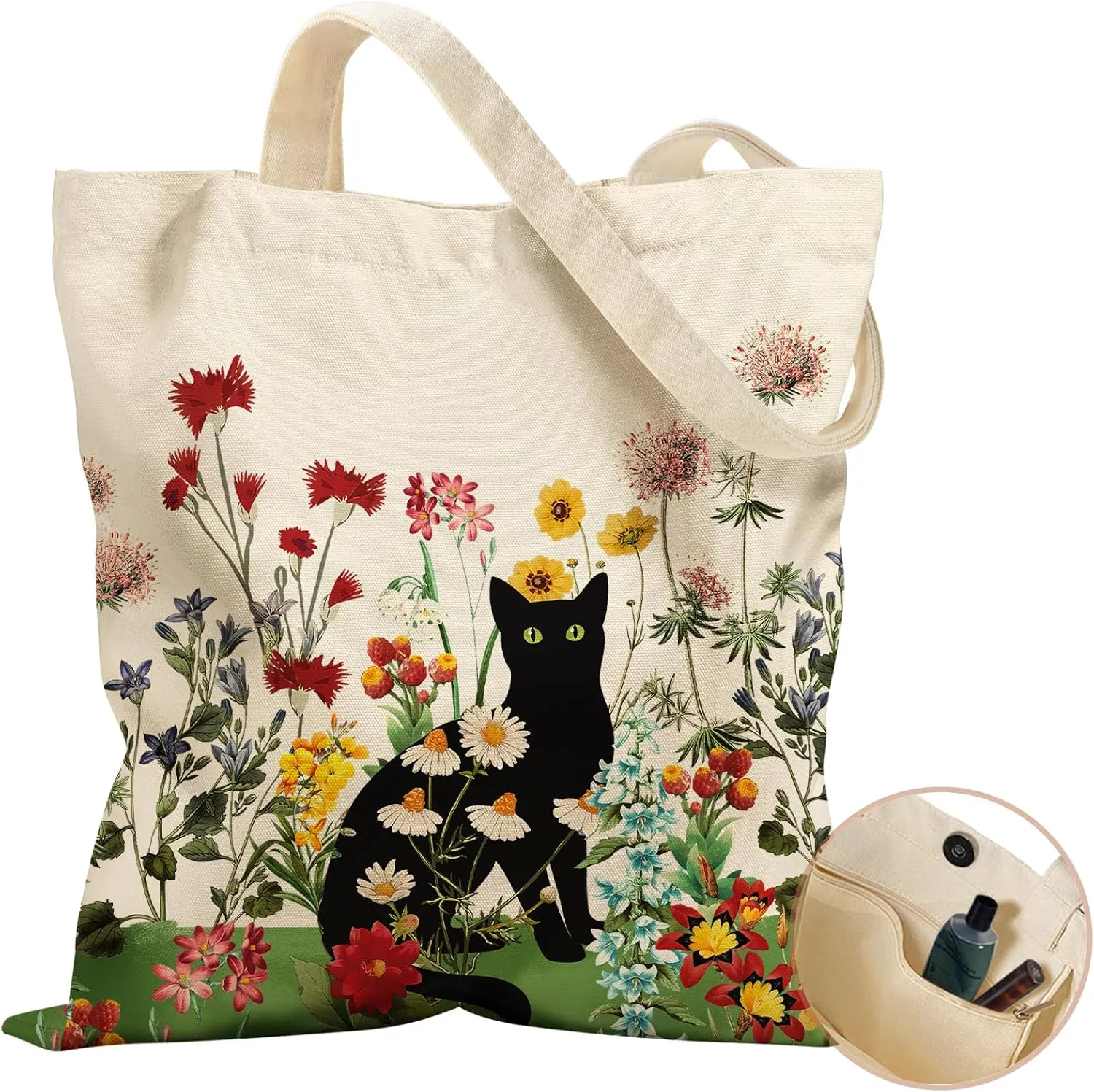 Aesthetic Tote Bag - with Magnetic Buckle and Zipper Inner Pocket for Women Lady Cloth Cotton Tote Bag