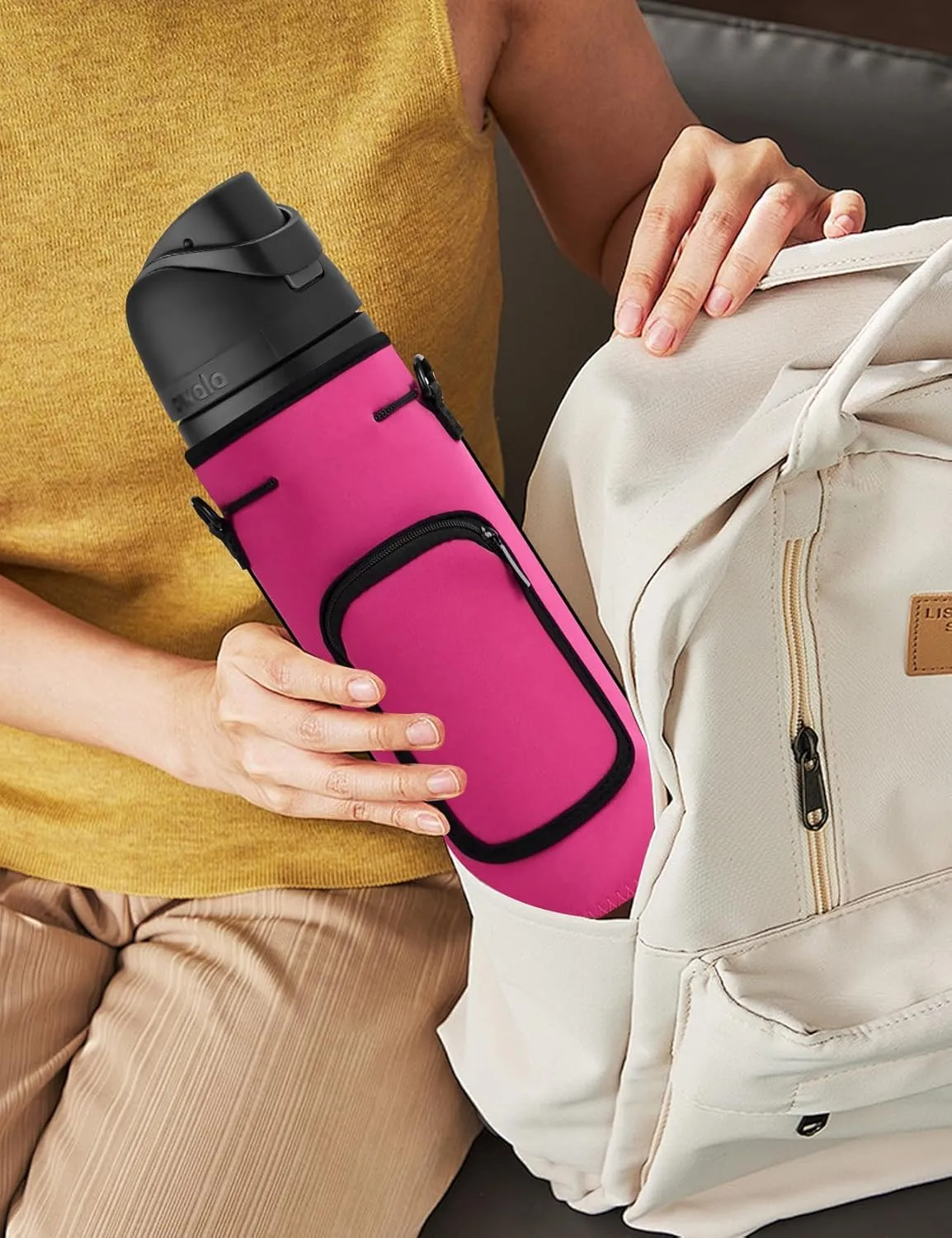 AF-WAN Carrier Water Bottle Insulation Sleeve,Waterproof, Anti-Slip, Anti-Scratch Pouch with Shoulder Strap, Compatible with Owala Insulated Stainless Steel Water Bottle (Rose Red, For 32 oz)