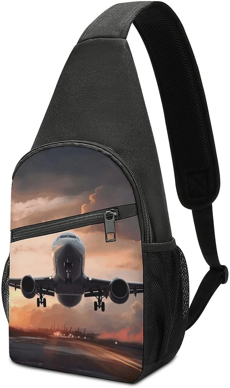 Airplane Art Sling Bag Travel Sling Backpack Man Purse for Men Hiking Crossbody Bags Chest Bag Shoulder Chest Pack
