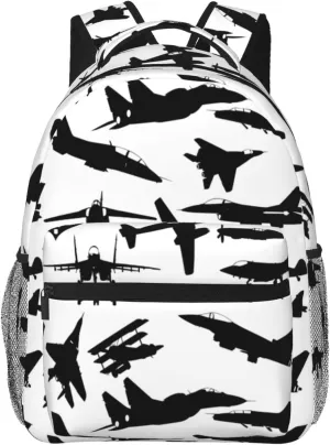 Airplane Jet Fighters Backpack With Adjustable Padded Shoulder Straps 17 Inch Daypacks For College Travel
