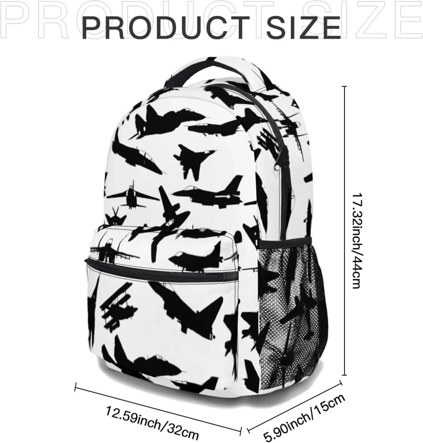 Airplane Jet Fighters Backpack With Adjustable Padded Shoulder Straps 17 Inch Daypacks For College Travel