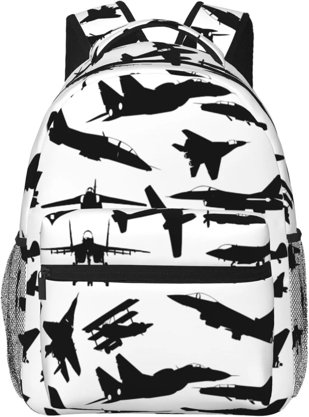 Airplane Jet Fighters Backpack With Adjustable Padded Shoulder Straps 17 Inch Daypacks For College Travel
