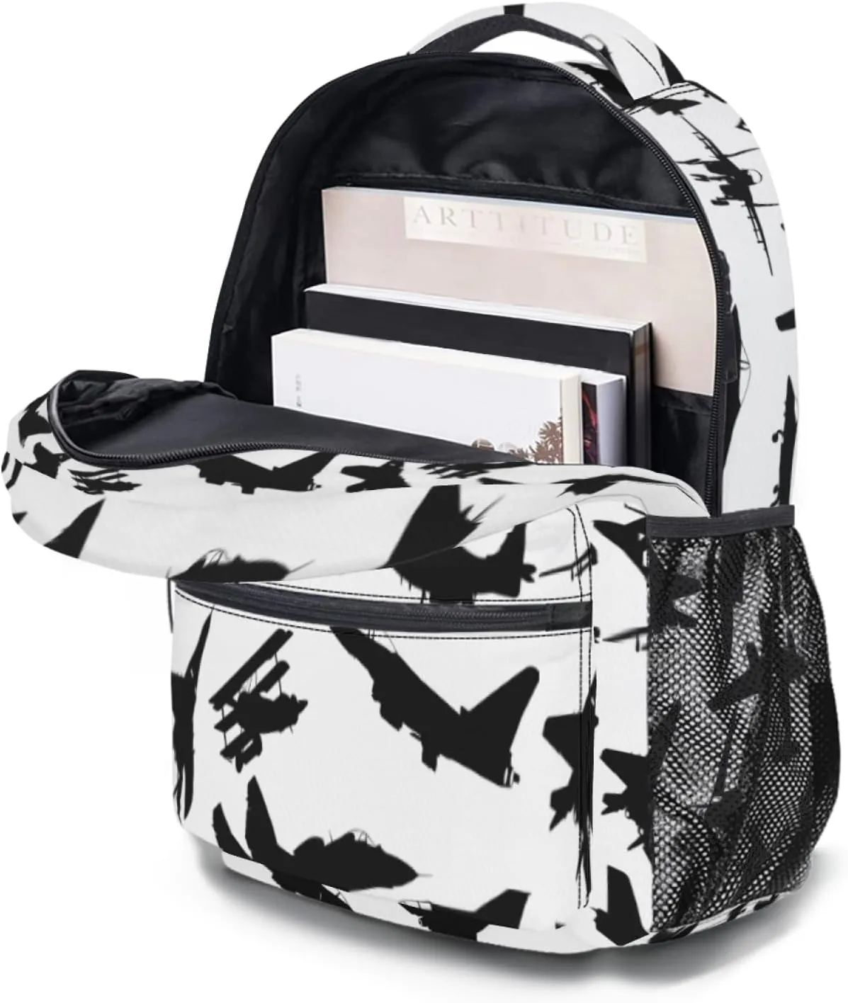 Airplane Jet Fighters Backpack With Adjustable Padded Shoulder Straps 17 Inch Daypacks For College Travel