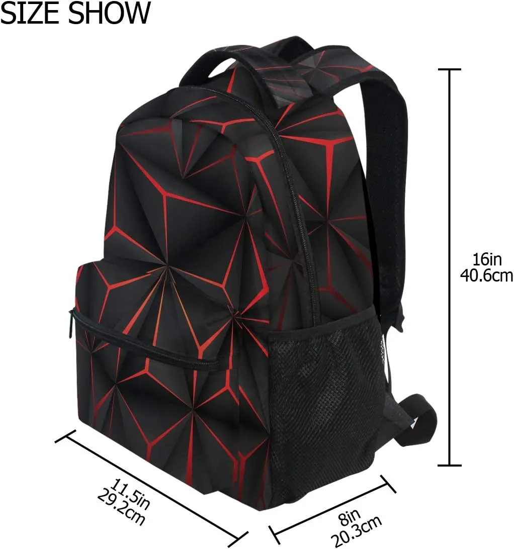 ALAZA 3D Geometric Black Polygon Red Futuristic Large Backpack Personalized Laptop iPad Tablet Travel School Bag with Multiple Pockets