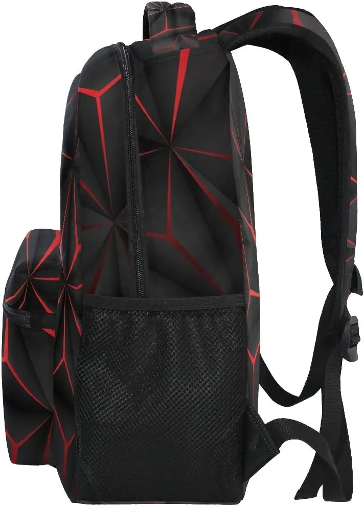 ALAZA 3D Geometric Black Polygon Red Futuristic Large Backpack Personalized Laptop iPad Tablet Travel School Bag with Multiple Pockets
