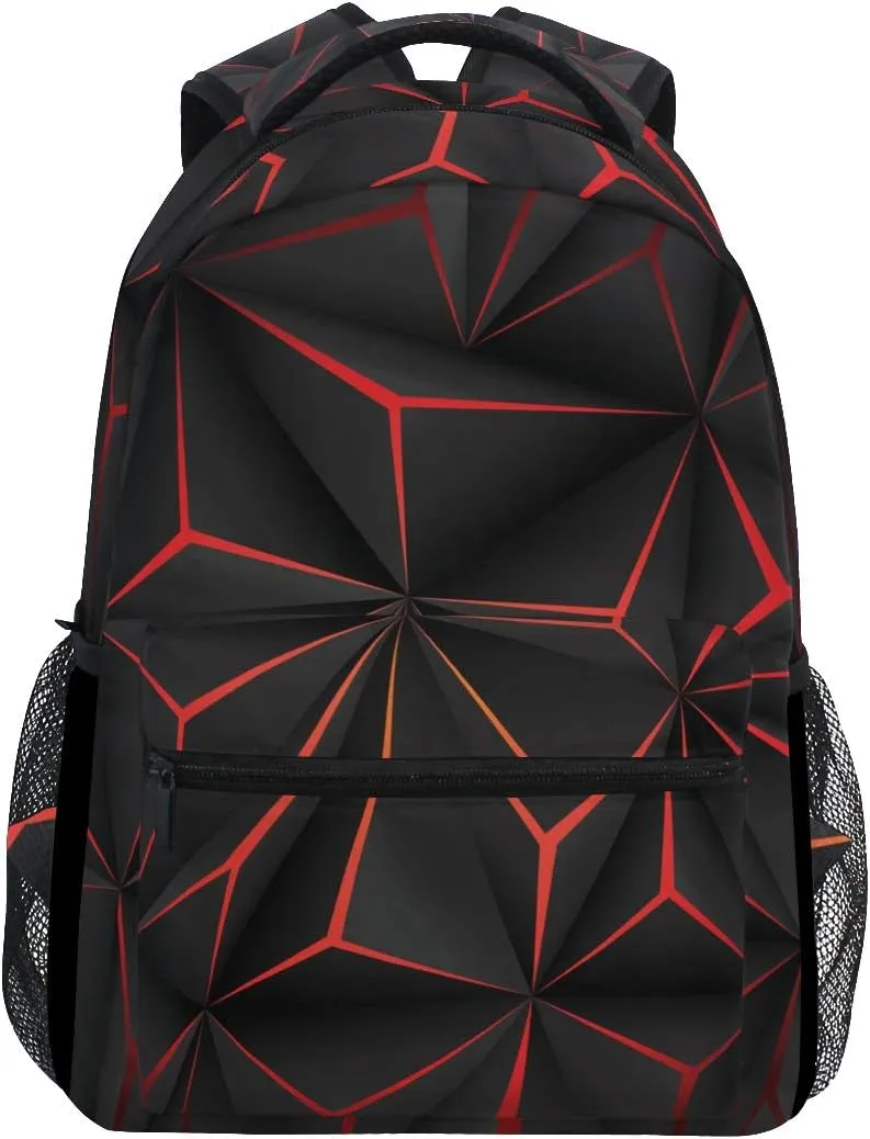 ALAZA 3D Geometric Black Polygon Red Futuristic Large Backpack Personalized Laptop iPad Tablet Travel School Bag with Multiple Pockets