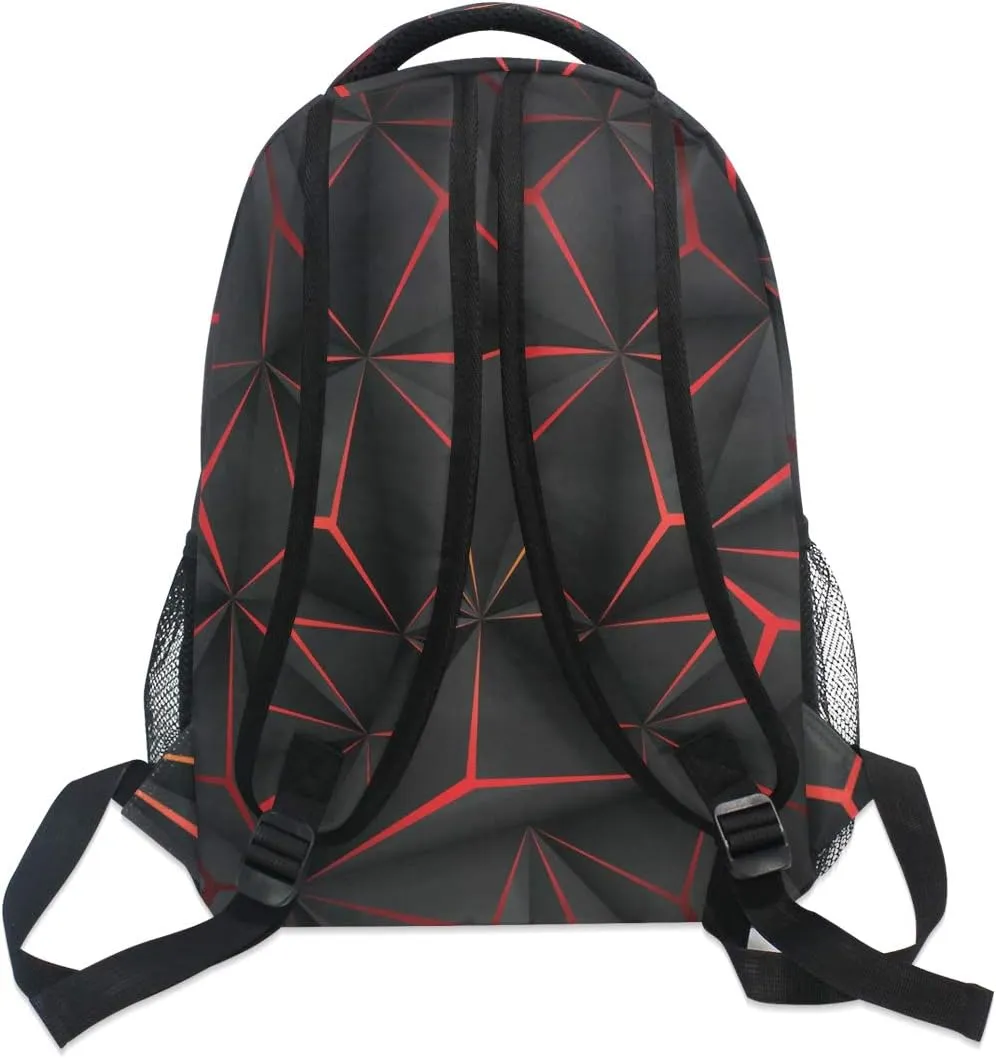 ALAZA 3D Geometric Black Polygon Red Futuristic Large Backpack Personalized Laptop iPad Tablet Travel School Bag with Multiple Pockets