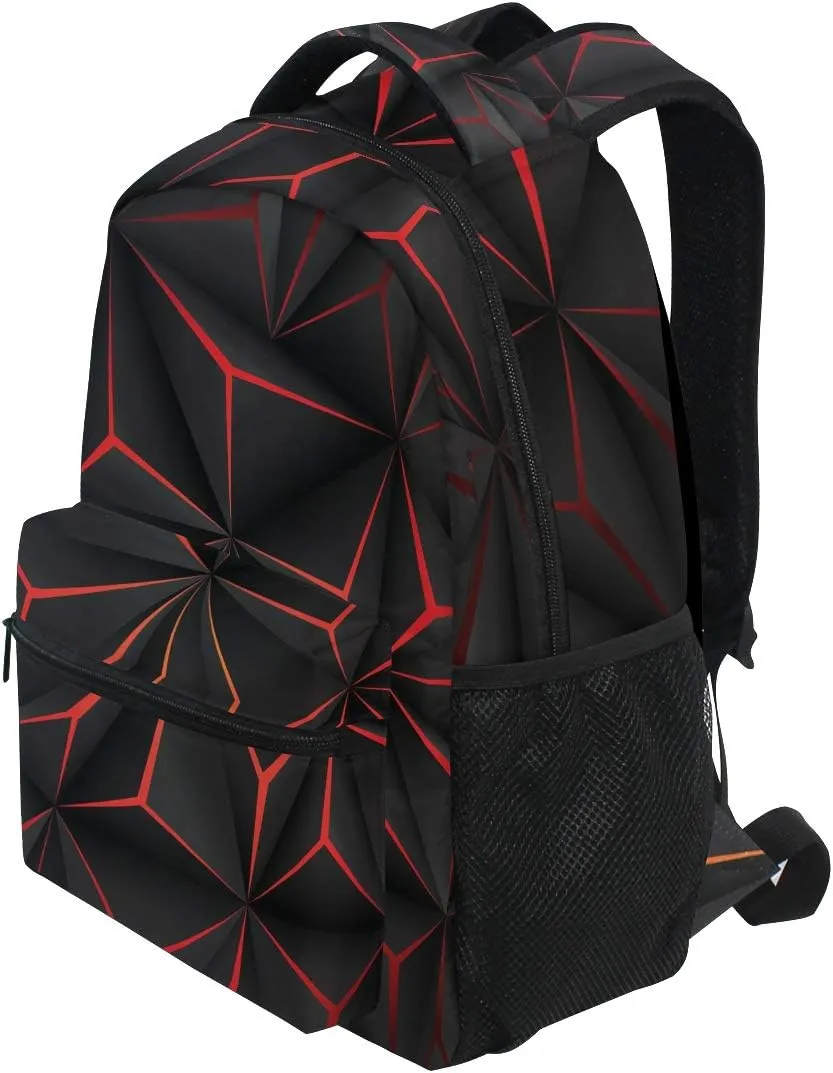 ALAZA 3D Geometric Black Polygon Red Futuristic Large Backpack Personalized Laptop iPad Tablet Travel School Bag with Multiple Pockets