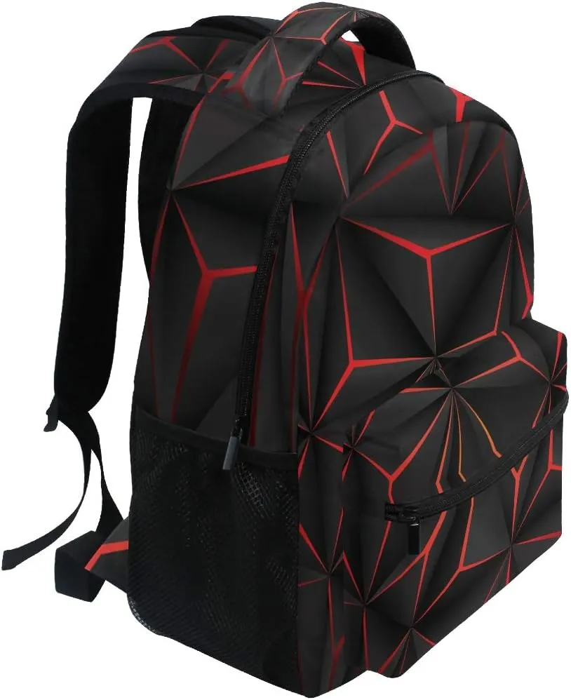 ALAZA 3D Geometric Black Polygon Red Futuristic Large Backpack Personalized Laptop iPad Tablet Travel School Bag with Multiple Pockets