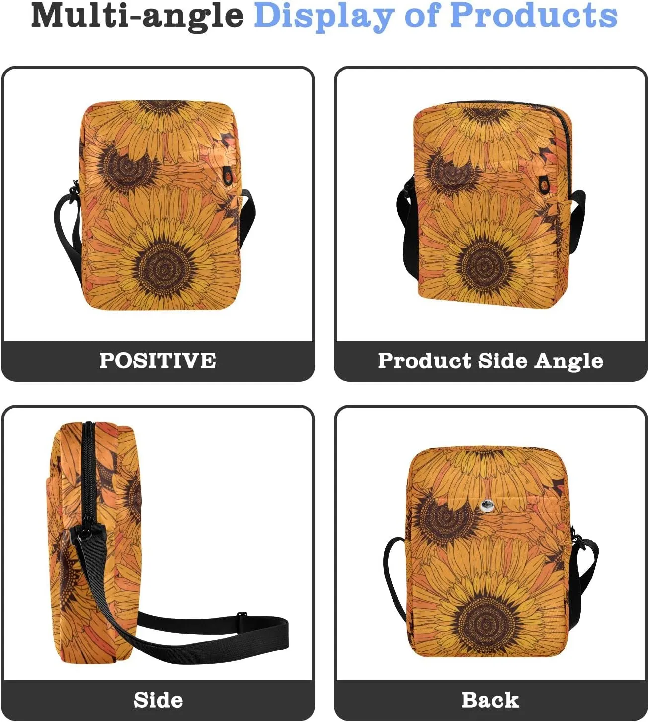 ALAZA Abstract Flowers Sunflowers Crossbody Bag Small Messenger Bag Shoulder Bag with Zipper for Women Men