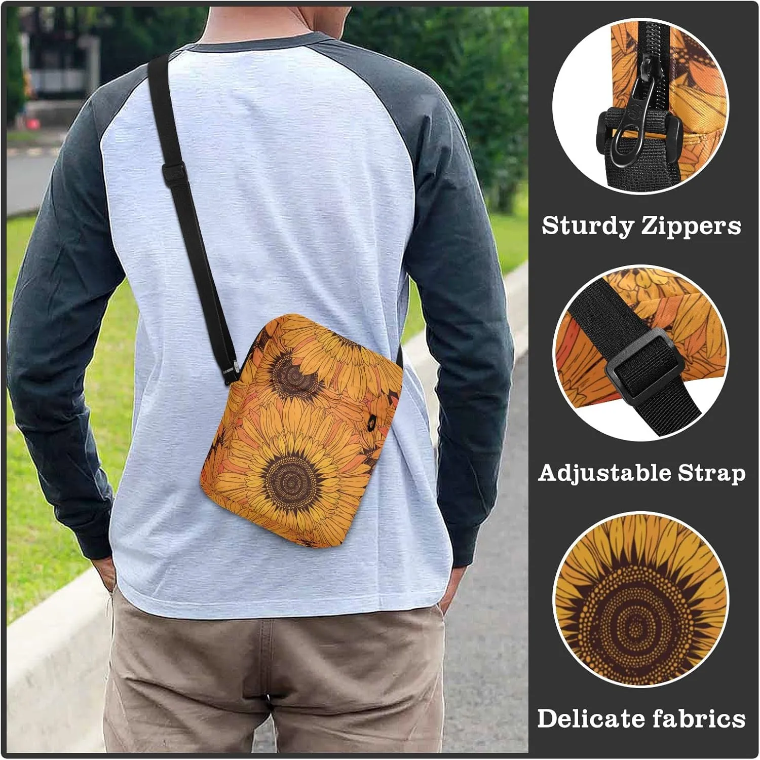 ALAZA Abstract Flowers Sunflowers Crossbody Bag Small Messenger Bag Shoulder Bag with Zipper for Women Men