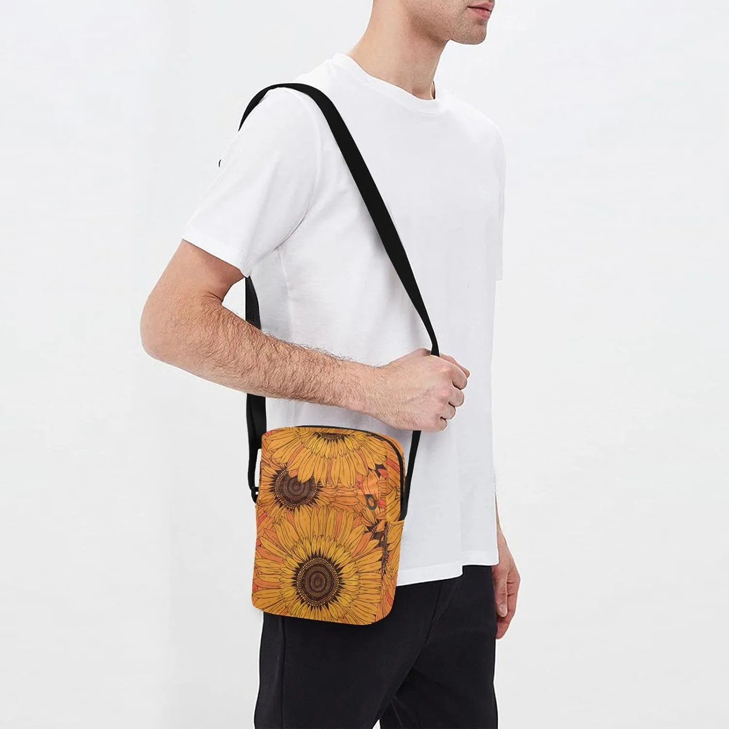 ALAZA Abstract Flowers Sunflowers Crossbody Bag Small Messenger Bag Shoulder Bag with Zipper for Women Men