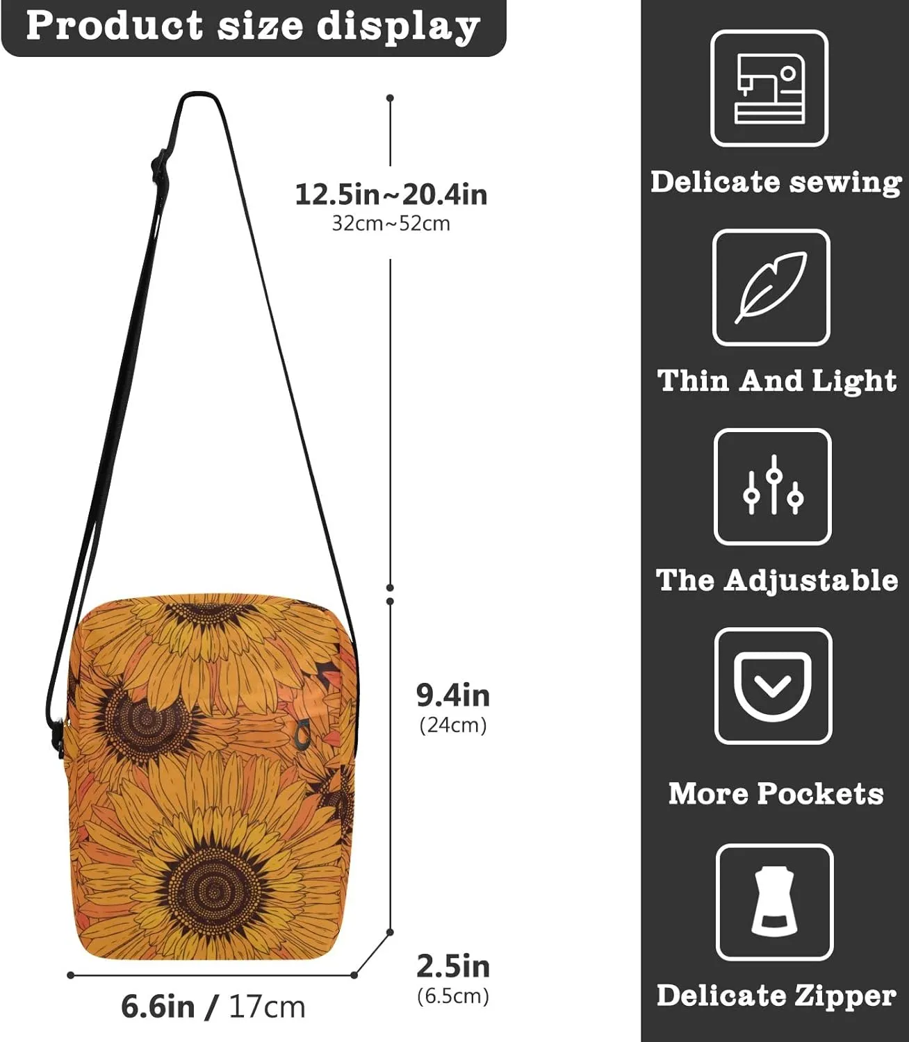 ALAZA Abstract Flowers Sunflowers Crossbody Bag Small Messenger Bag Shoulder Bag with Zipper for Women Men