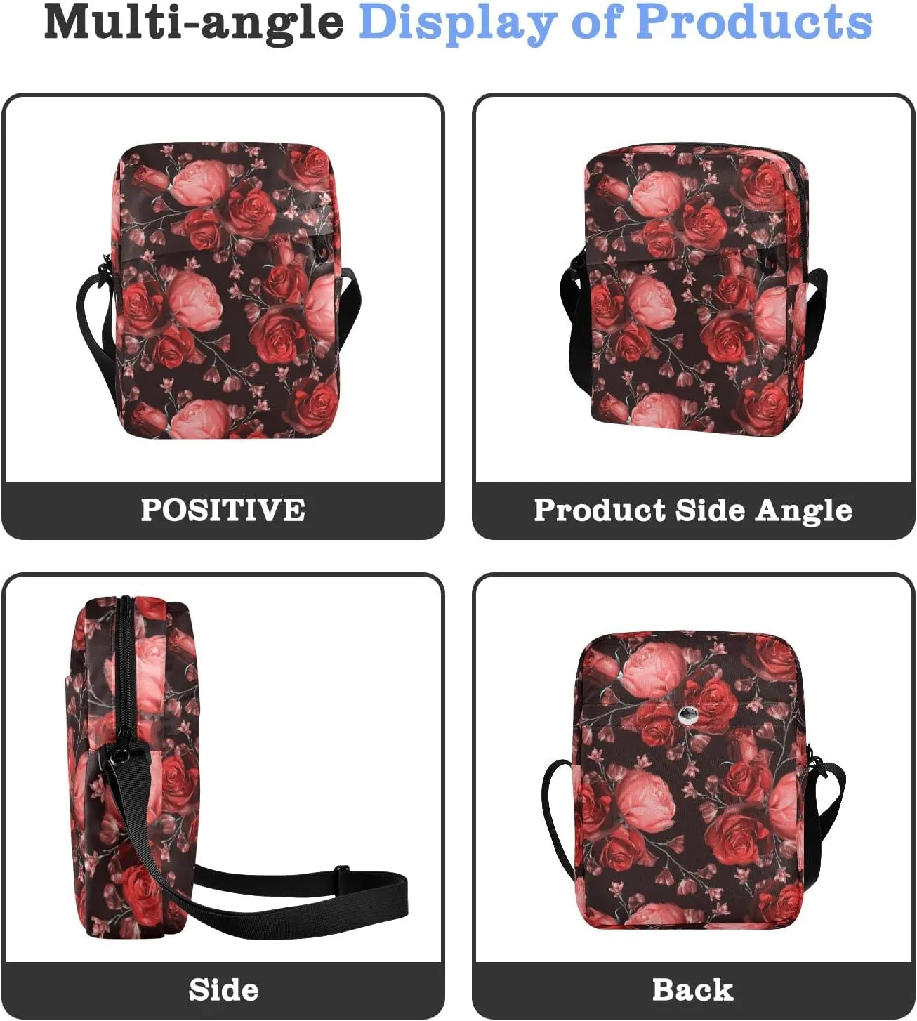 ALAZA Beautiful Wildflowers Rose Crossbody Bag Small Messenger Bag Shoulder Bag with Zipper for Women Men