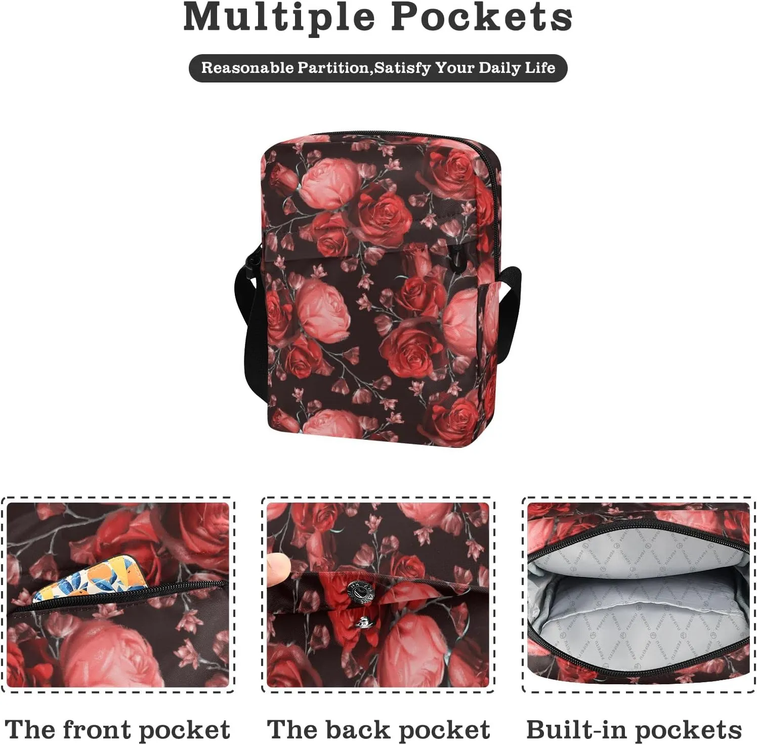 ALAZA Beautiful Wildflowers Rose Crossbody Bag Small Messenger Bag Shoulder Bag with Zipper for Women Men