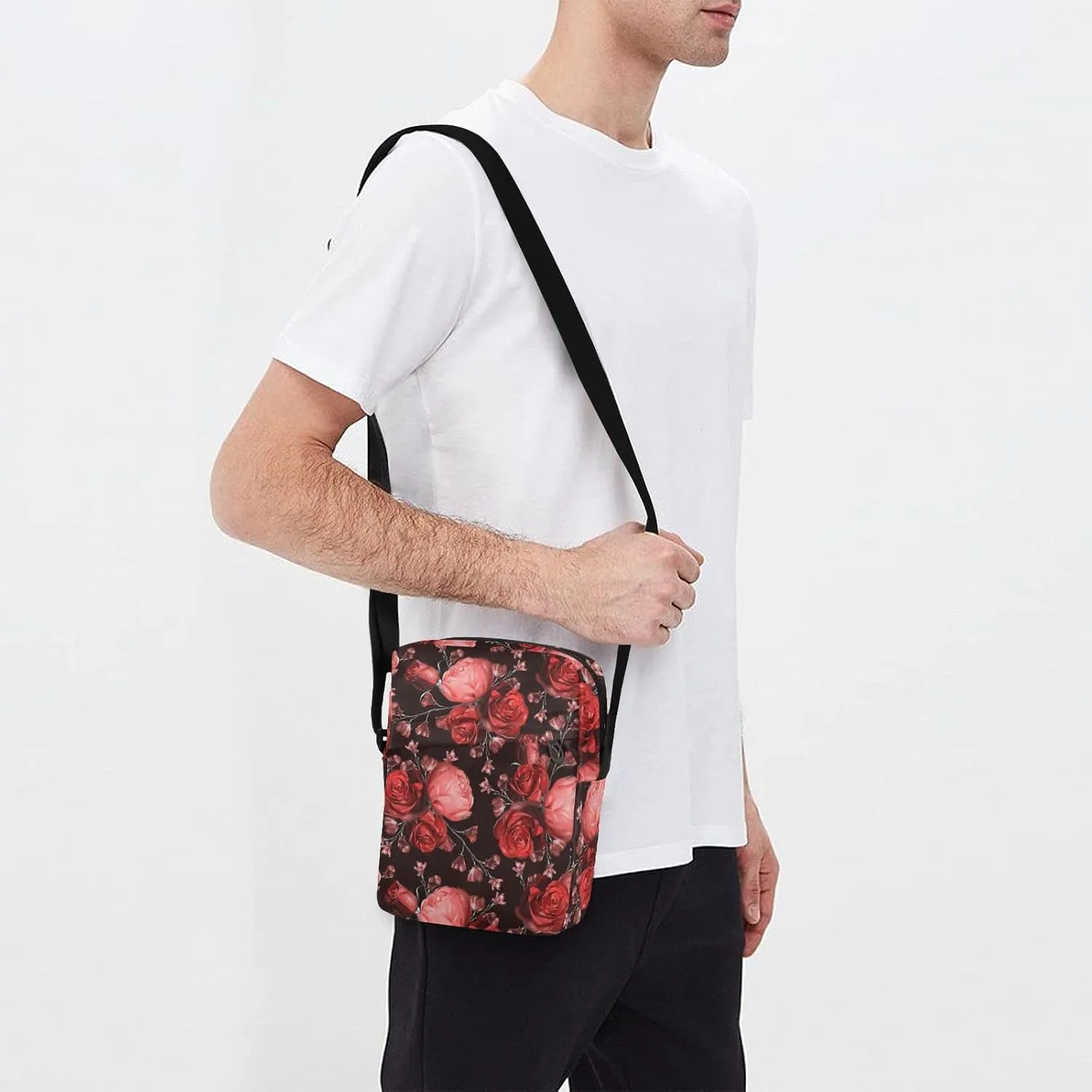 ALAZA Beautiful Wildflowers Rose Crossbody Bag Small Messenger Bag Shoulder Bag with Zipper for Women Men