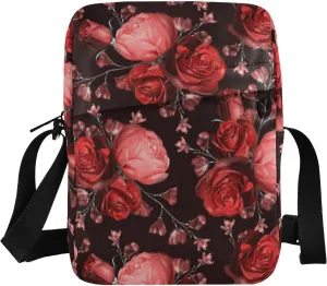 ALAZA Beautiful Wildflowers Rose Crossbody Bag Small Messenger Bag Shoulder Bag with Zipper for Women Men