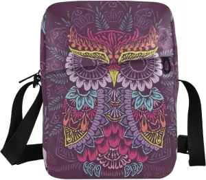 ALAZA Colorful Owl Mandala Crossbody Bag Small Messenger Bag Shoulder Bag with Zipper for Women Men