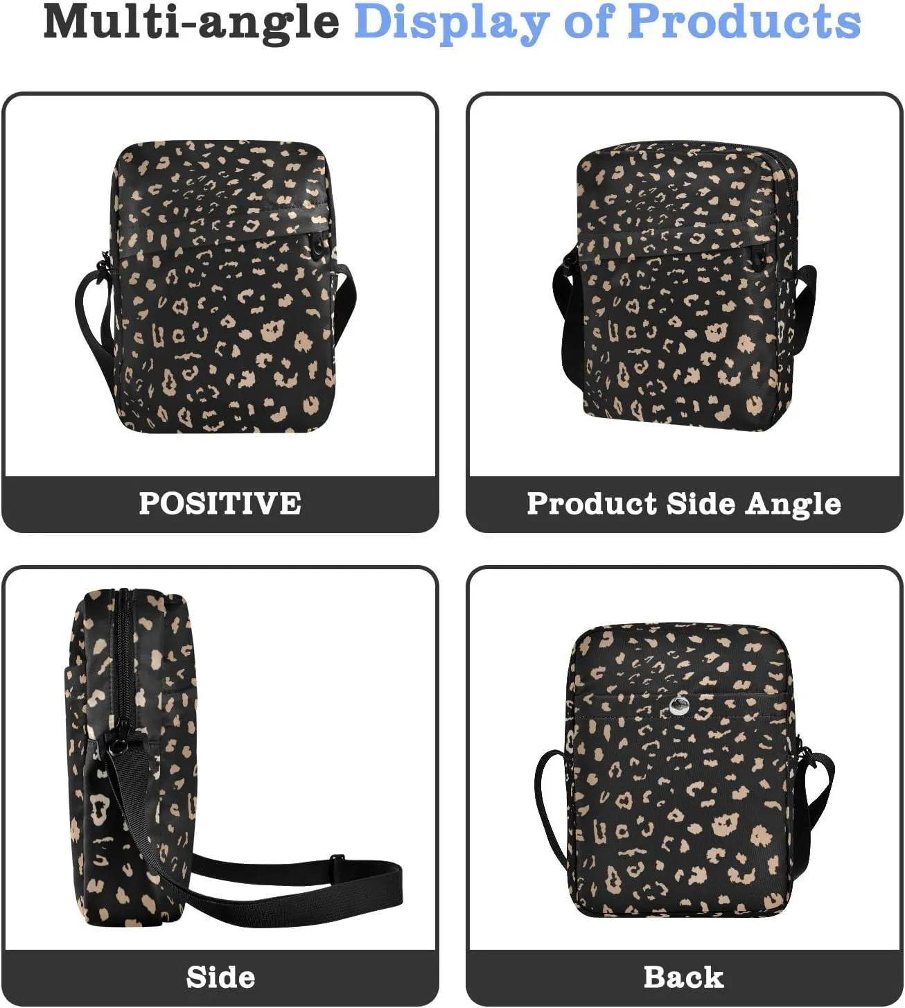ALAZA Leopard Spot on Black Background Crossbody Bag Small Messenger Bag Shoulder Bag with Zipper for Women Men