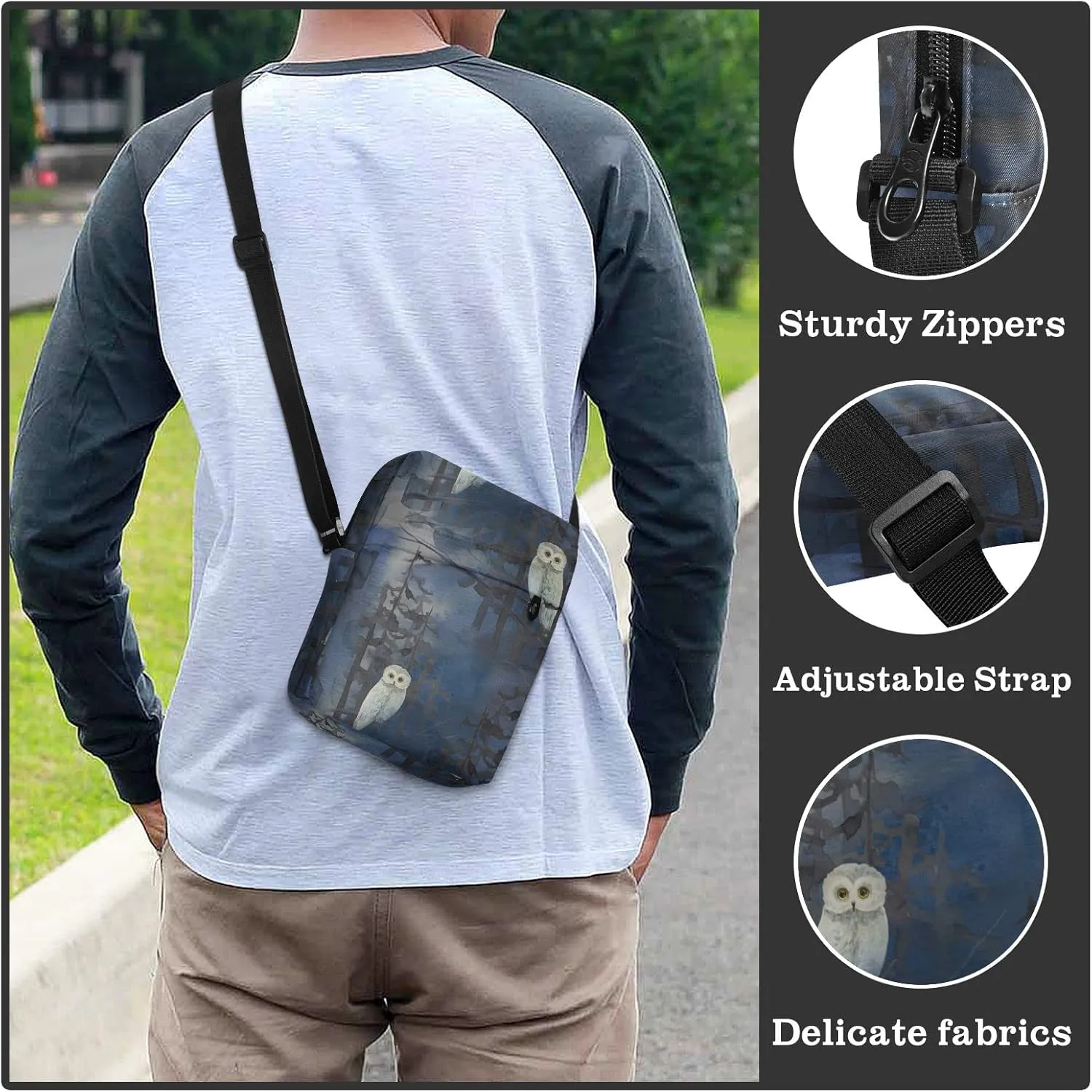 ALAZA Owl in Night Forest Vintage Crossbody Bag Small Messenger Bag Shoulder Bag with Zipper for Women Men
