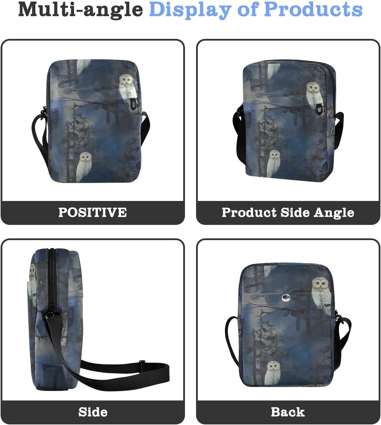 ALAZA Owl in Night Forest Vintage Crossbody Bag Small Messenger Bag Shoulder Bag with Zipper for Women Men